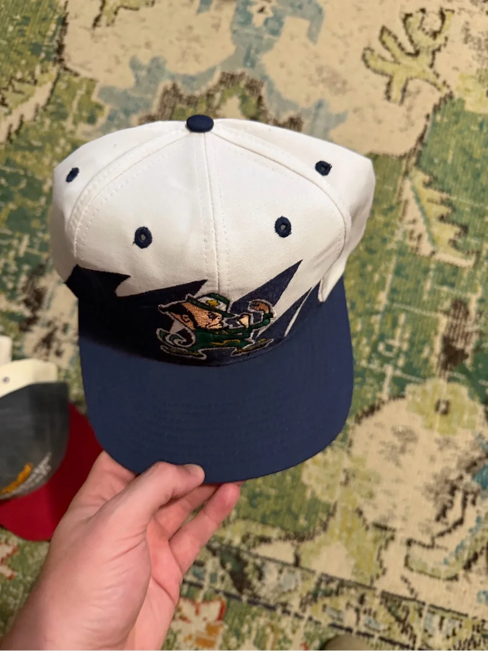 LOGO 7 White Navy Black Notre Dame Leprechaun Patch Snapback Hat